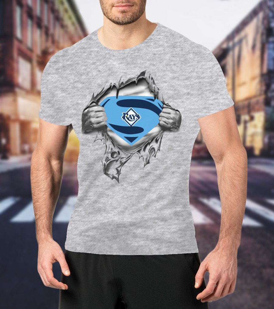 Rays Superman Symbol Logo Torn Chest T-Shirt