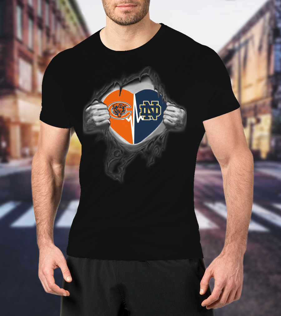 Bears And Notre Dame Heart Split T-Shirt