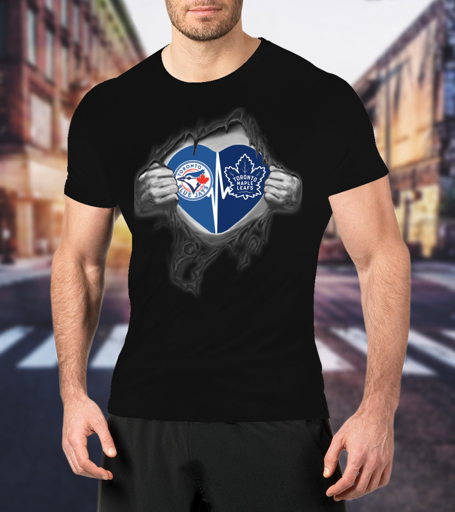 Toronto Blue Jays Maple Leafs Heart United Sports Logos T-Shirt