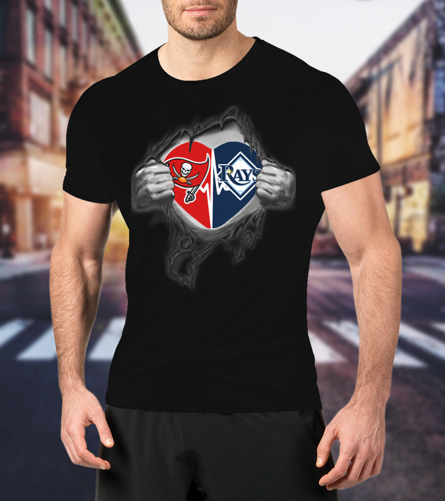 Buccaneers Rays Heart Logo With Torn Hands T-Shirt