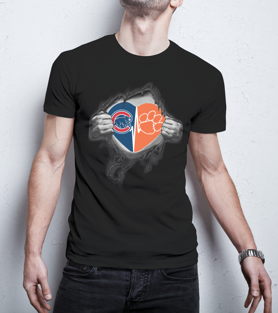 Chicago Cubs Clemson Tigers Heart Split Ripped T-Shirt