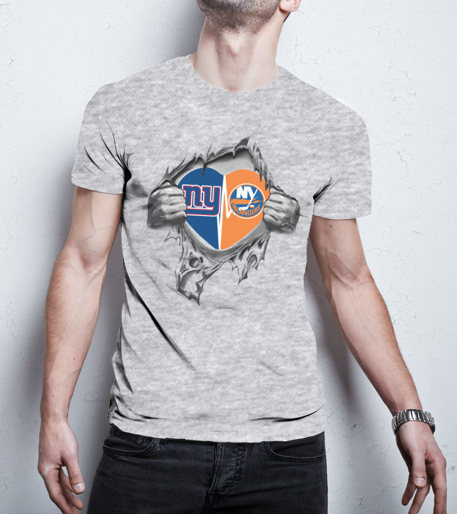 Giants NY Islanders Heart Torn T-Shirt