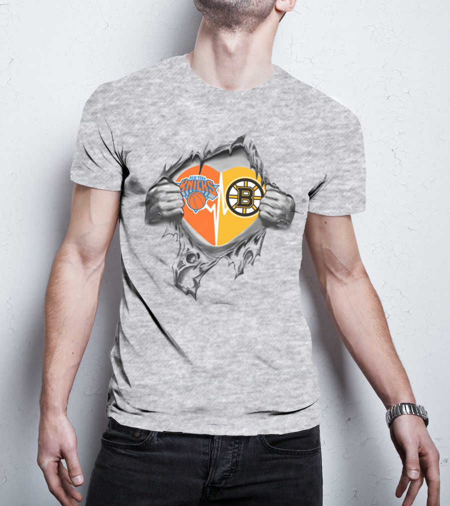 New York Knicks Boston Bruins Heartbeat Fans Passion T-Shirt