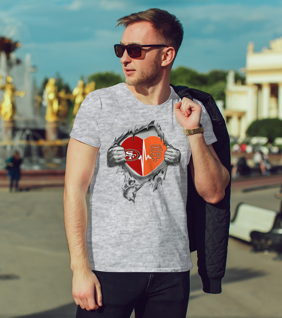 49Ers Giants Heartbeat Passion Symbol With SF T-Shirt