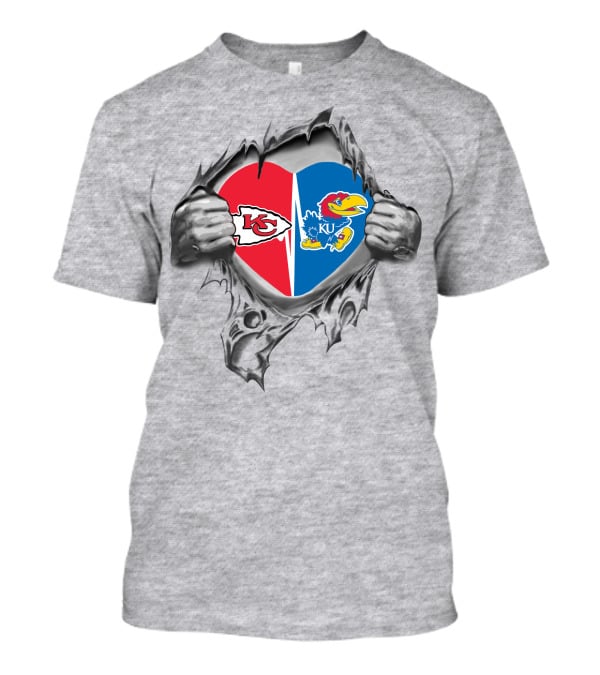 Kansas City Chiefs Kansas Jayhawks Heart Logo Tear T-Shirt