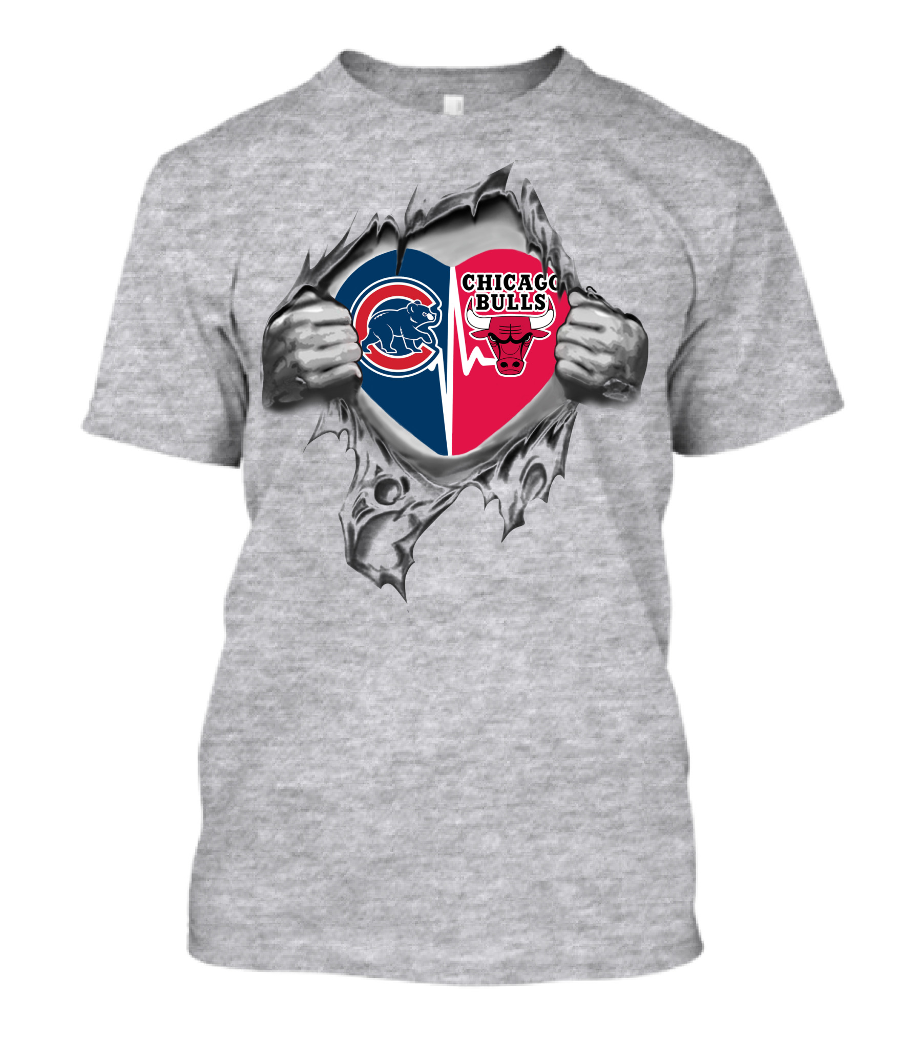 Cubs Bulls Chicago Heart Logo Split T-Shirt