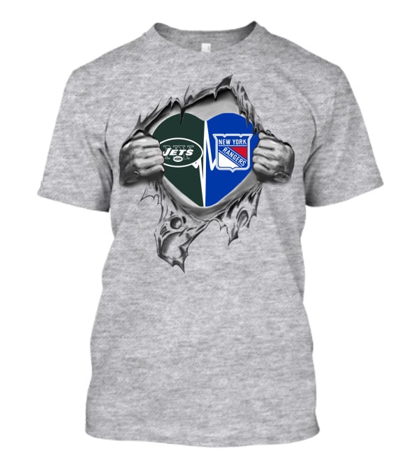 New York Jets Rangers Heart Logo Combination T-Shirt