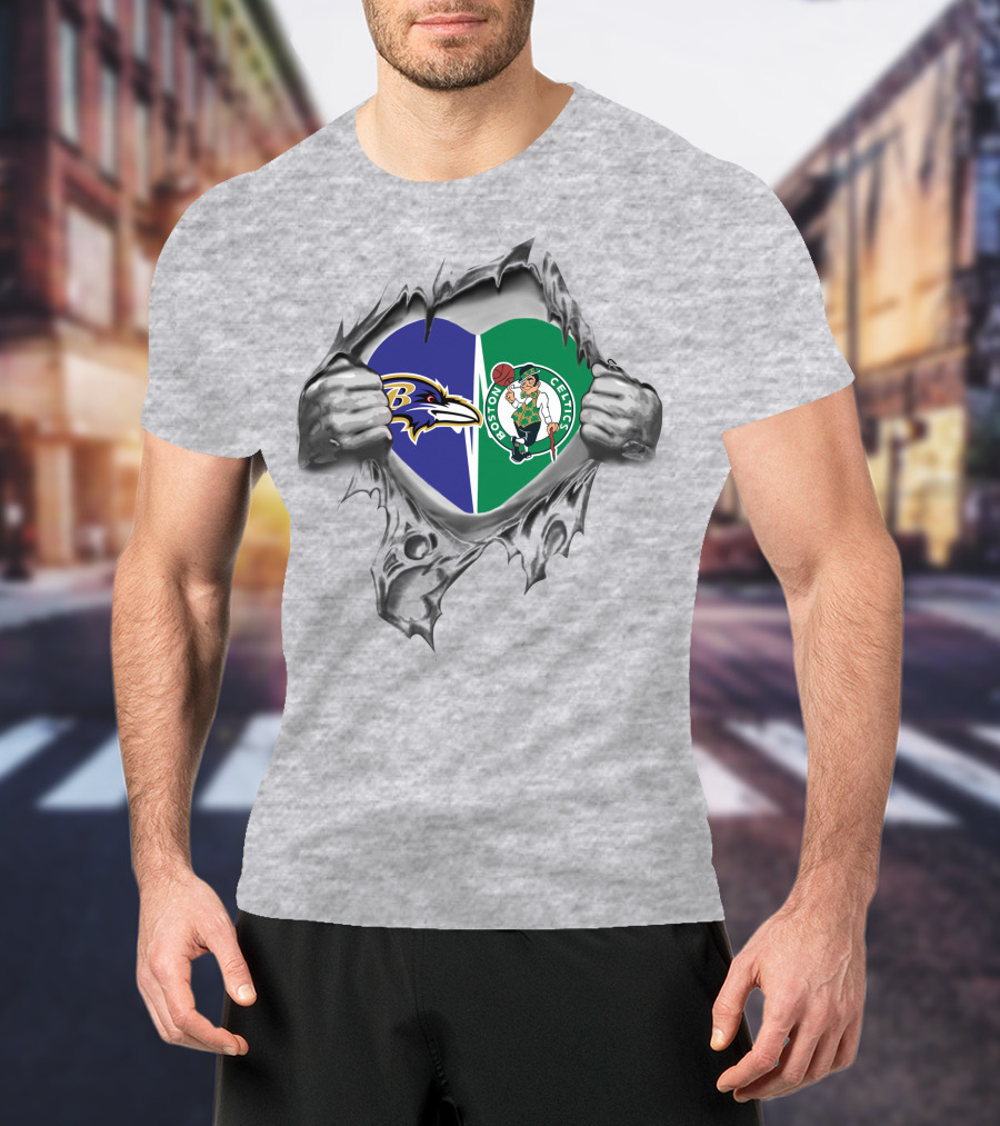 Baltimore Ravens Boston Celtics Heart T-Shirt