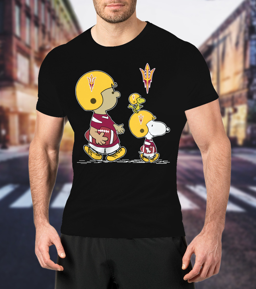 Arizona State Sun Devils Snoopy And Woodstock Football Helmets T-Shirt