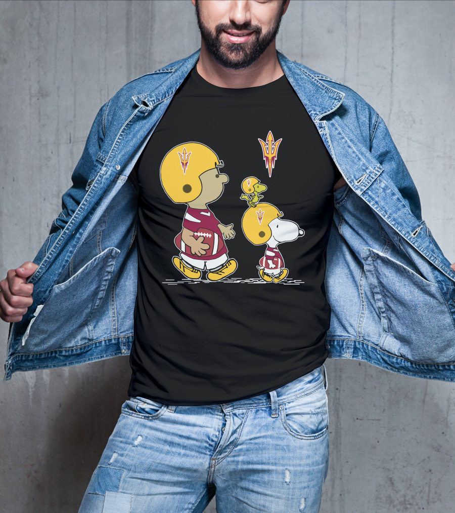 Arizona State Sun Devils Snoopy And Woodstock Football Helmets T-Shirt