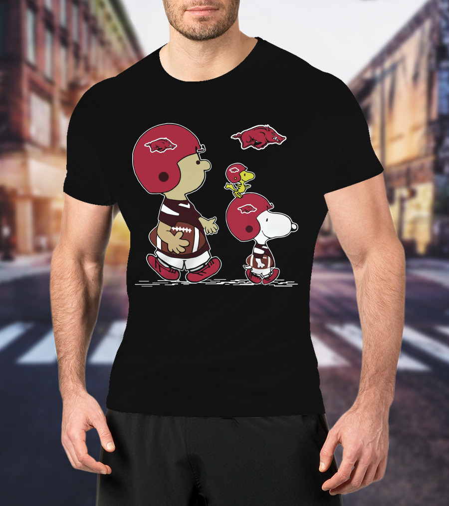Arkansas Razorbacks Football Snoopy And Woodstock With Helmets And Hog T-Shirt