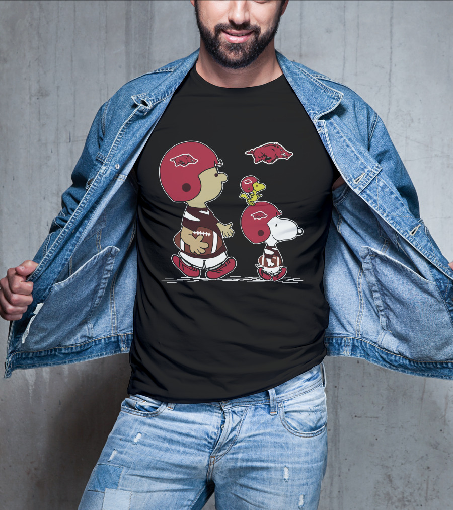 Arkansas Razorbacks Football Snoopy And Woodstock With Helmets And Hog T-Shirt