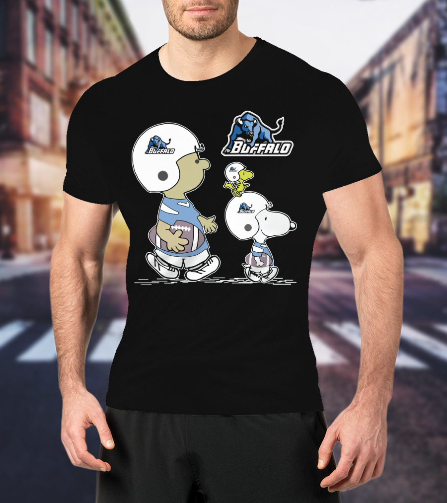 Buffalo Snoopy Peanuts Football Players With Helmets And Football T-Shirt