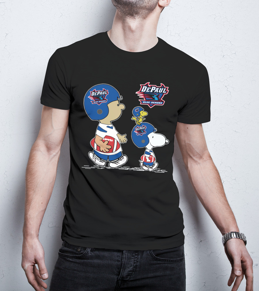 DePaul Blue Demons Snoopy And Woodstock Football Helmets T-Shirt