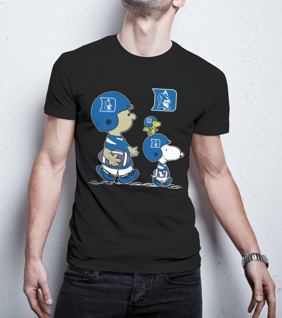 Duke Blue Devils Snoopy Football Fan Peanuts Characters Charlie Brown Woodstock T-Shirt