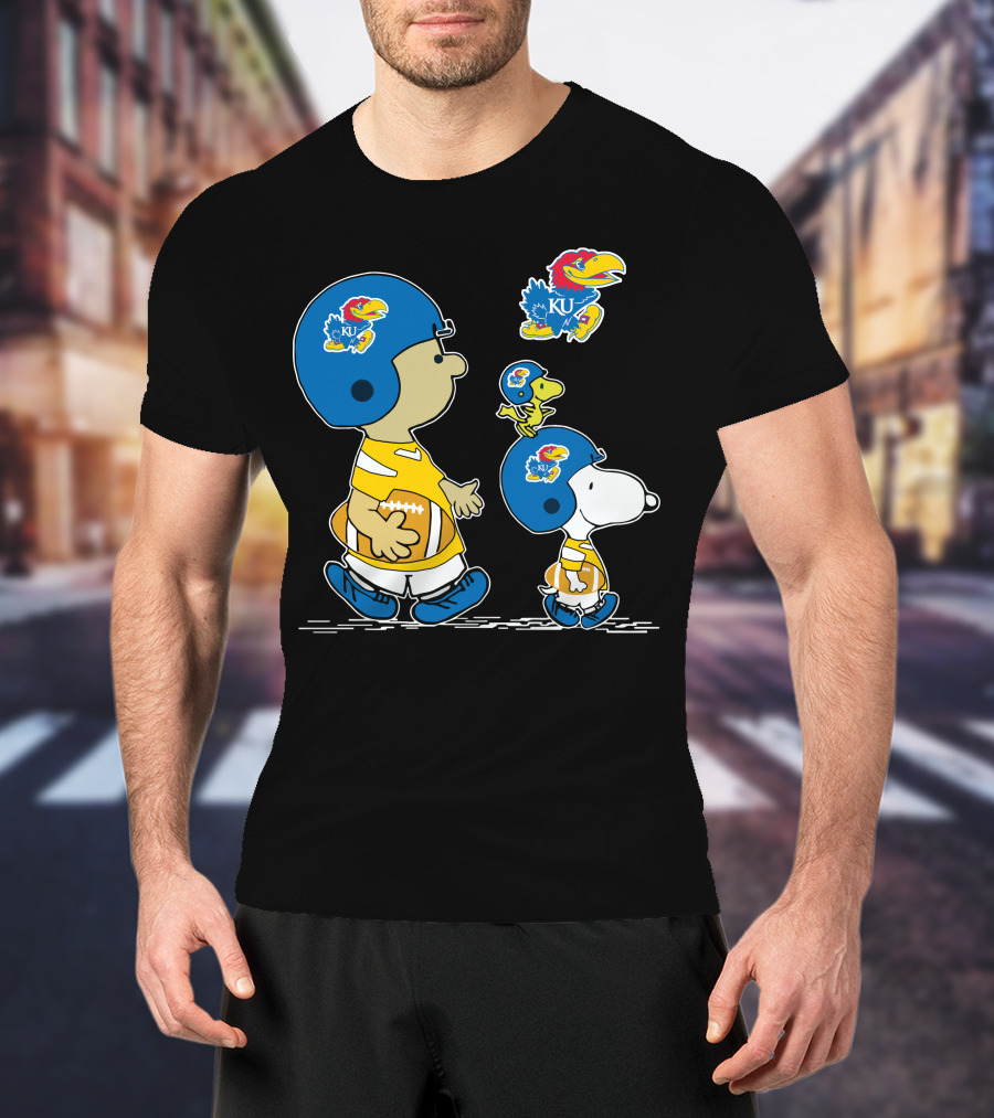 Kansas Jayhawks Snoopy Football Peanuts Characters T-Shirt