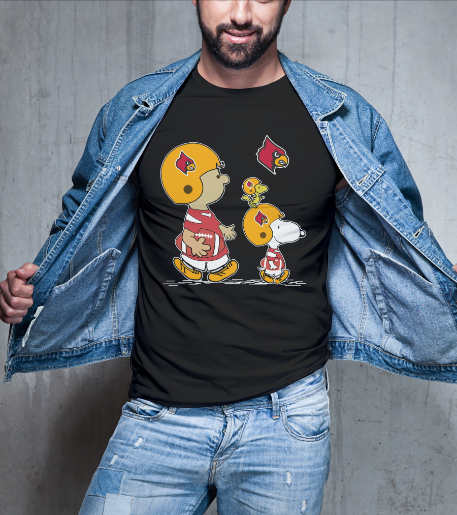 Louisville Cardinals Snoopy Woodstock Football Helmets And Jerseys T-Shirt