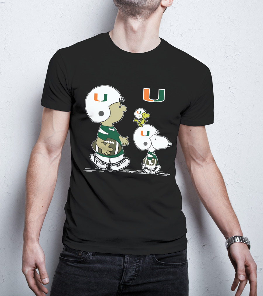 Miami Hurricanes Peanuts Snoopy Woodstock Helmet Football T-Shirt