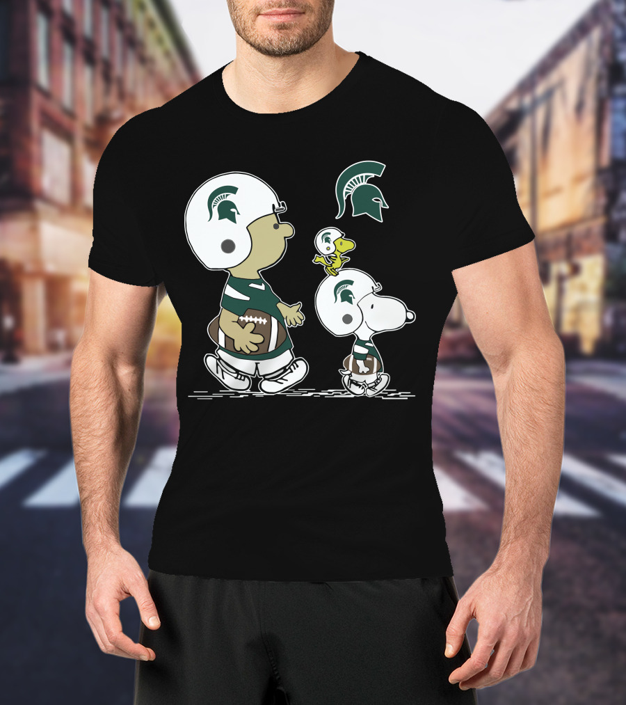Michigan Spartans Snoopy Woodstock Football Helmet Logo Peanuts T-Shirt
