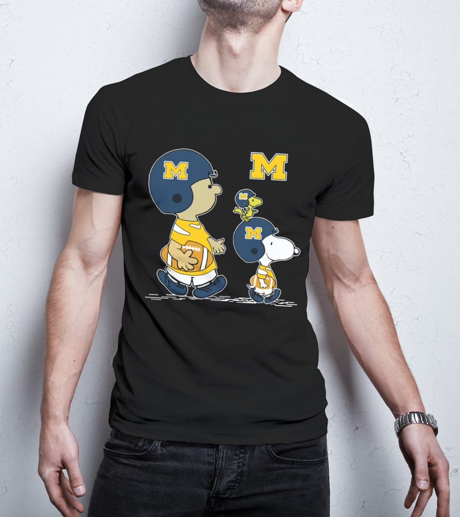 Michigan Wolverines Snoopy And Woodstock Football Helmets T-Shirt