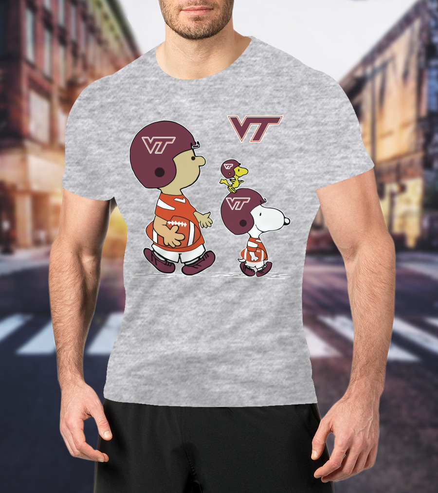 Virginia Tech Hokies VT Football Snoopy And Woodstock Peanuts Characters T-Shirt