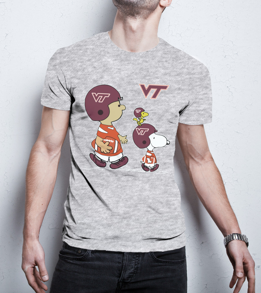 Virginia Tech Hokies VT Football Snoopy And Woodstock Peanuts Characters T-Shirt