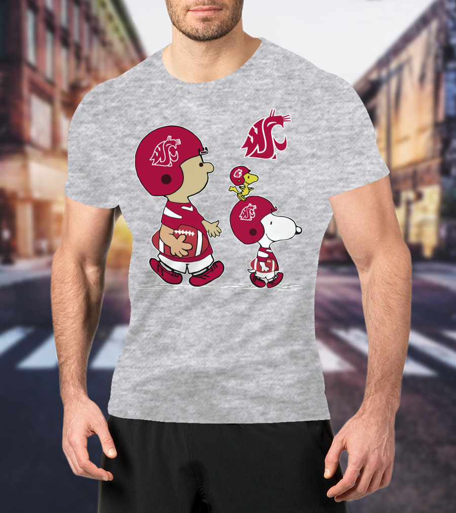 Washington State Cougars Snoopy Football Peanuts T-Shirt