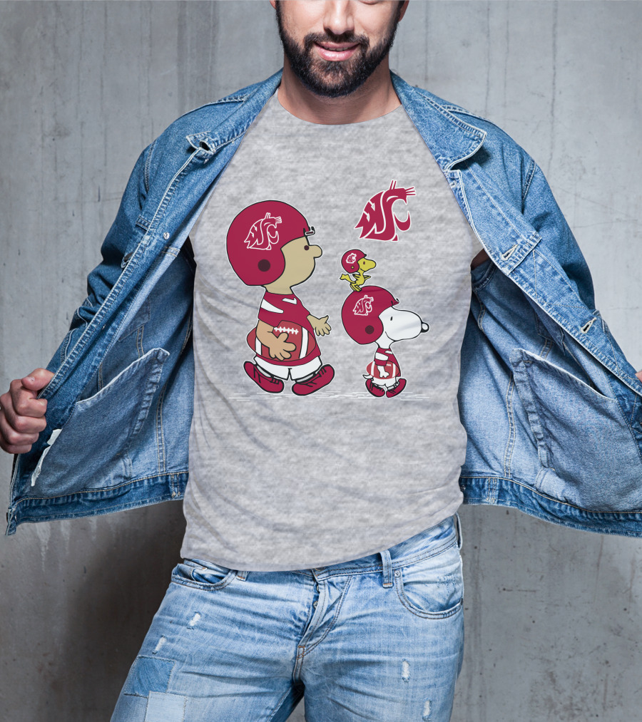 Washington State Cougars Snoopy Football Peanuts T-Shirt