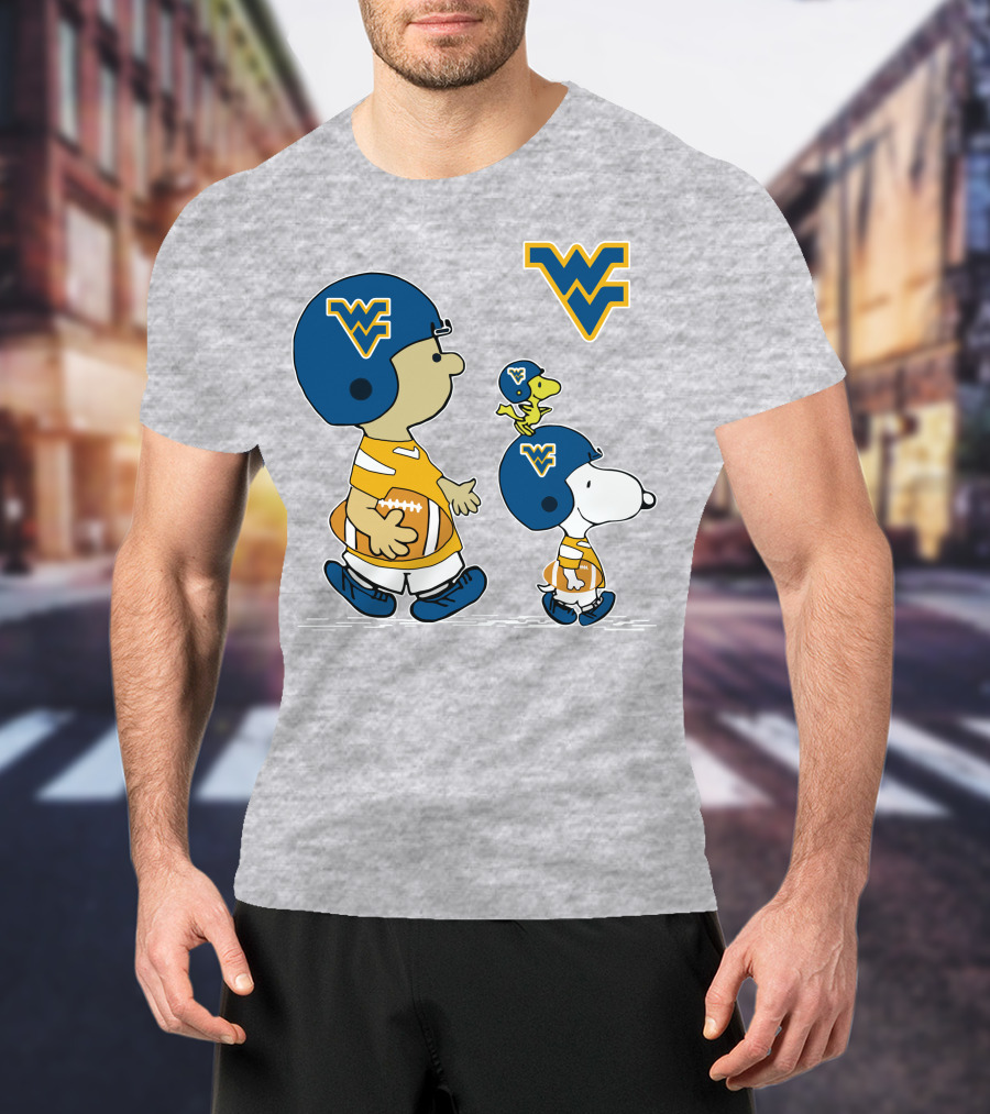 Snoopy WVU Football WV Logo Peanuts Charlie Brown Woodstock T-Shirt