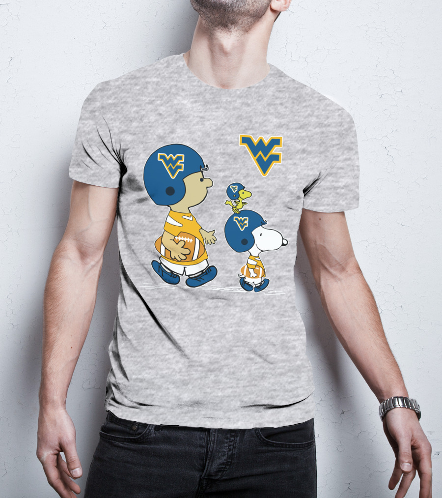 Snoopy WVU Football WV Logo Peanuts Charlie Brown Woodstock T-Shirt
