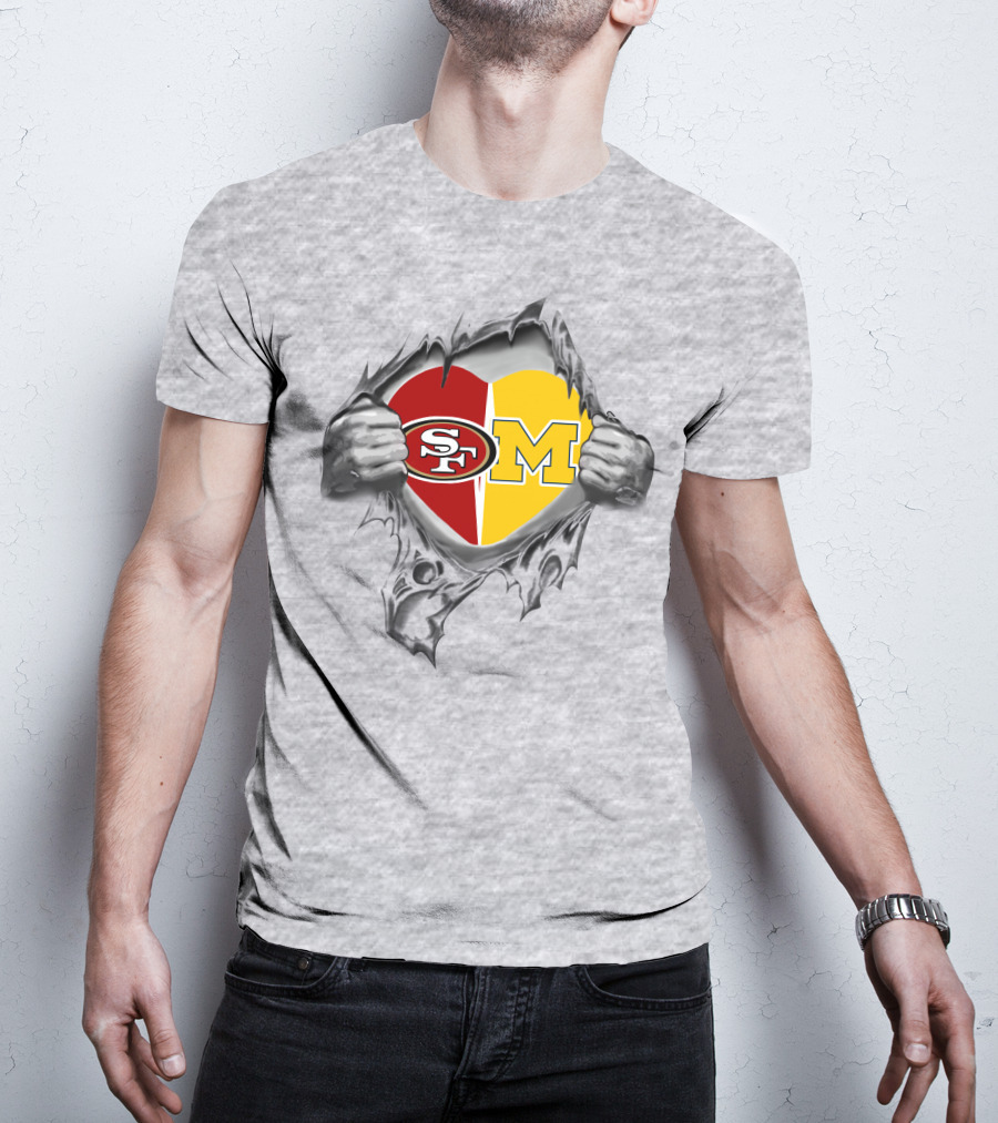 49Ers SF Michigan Wolverines Heart T-Shirt