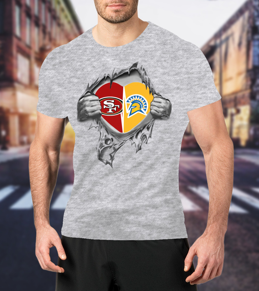 Sf 49Ers San Jose State Spartans Heart Torn Open T-Shirt