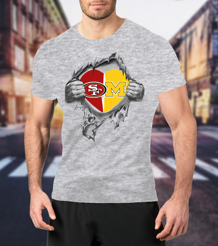 49ers Michigan Wolverines Heart Logo SF M T-Shirt
