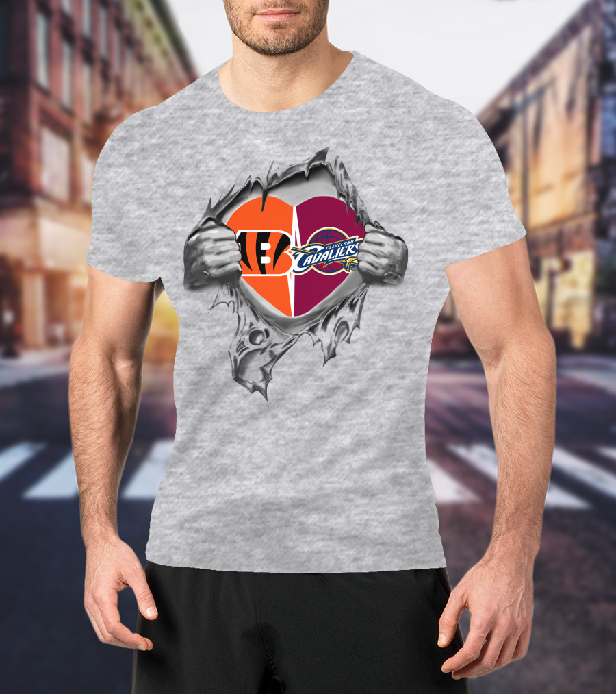 Bengals Cavaliers Heart Hand Graphics T-Shirt