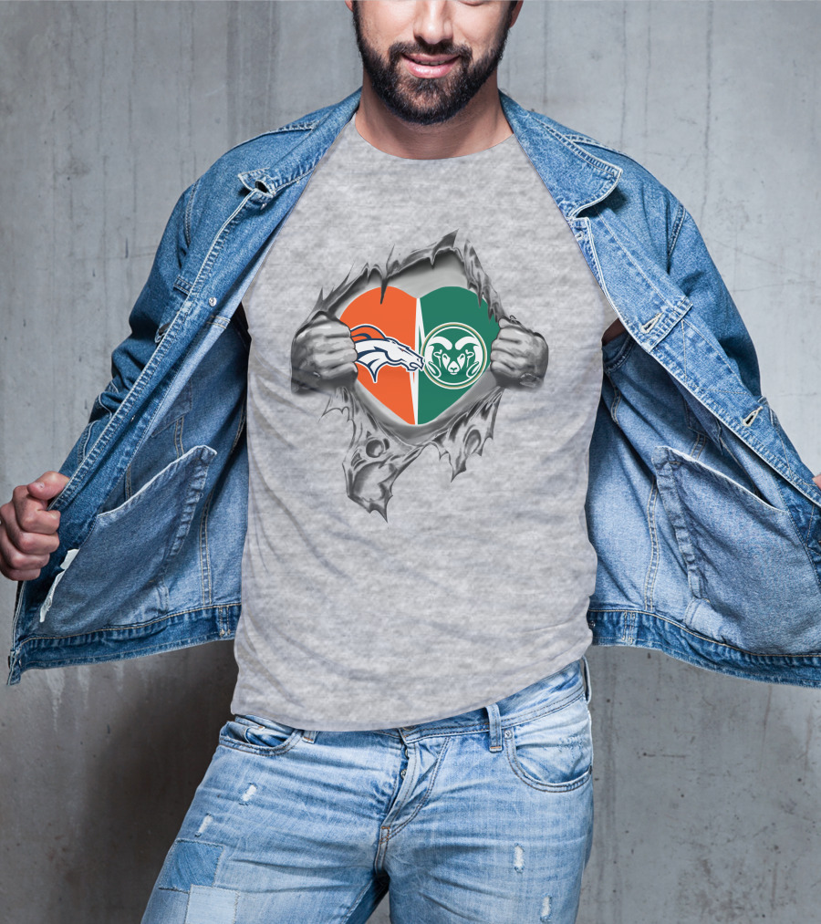 Broncos State Rams Logos Heart T-Shirt