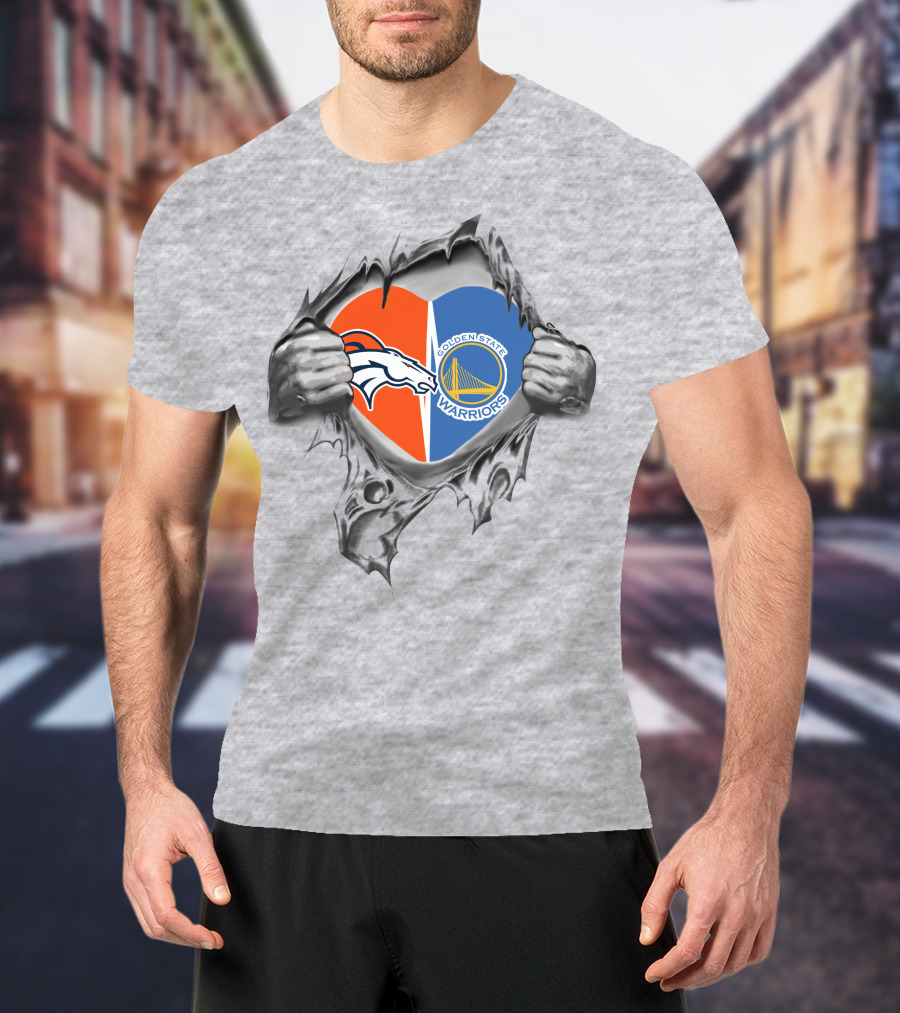 Denver Broncos Golden State Warriors Heart T-Shirt