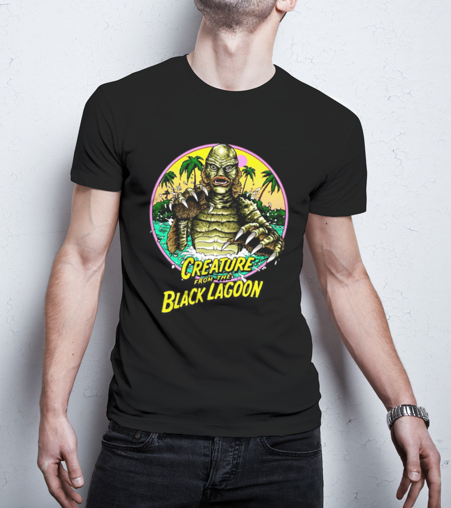 Creature From The Black Lagoon Retro Monster Beach Scene T-Shirt
