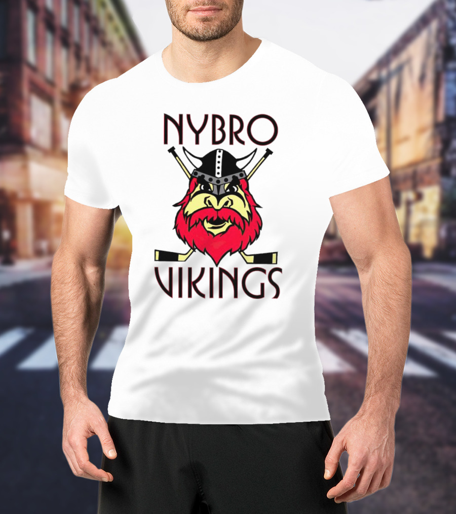 Nybro Vikings Hockey Red Viking Head With Crossed Hockey Sticks T-Shirt