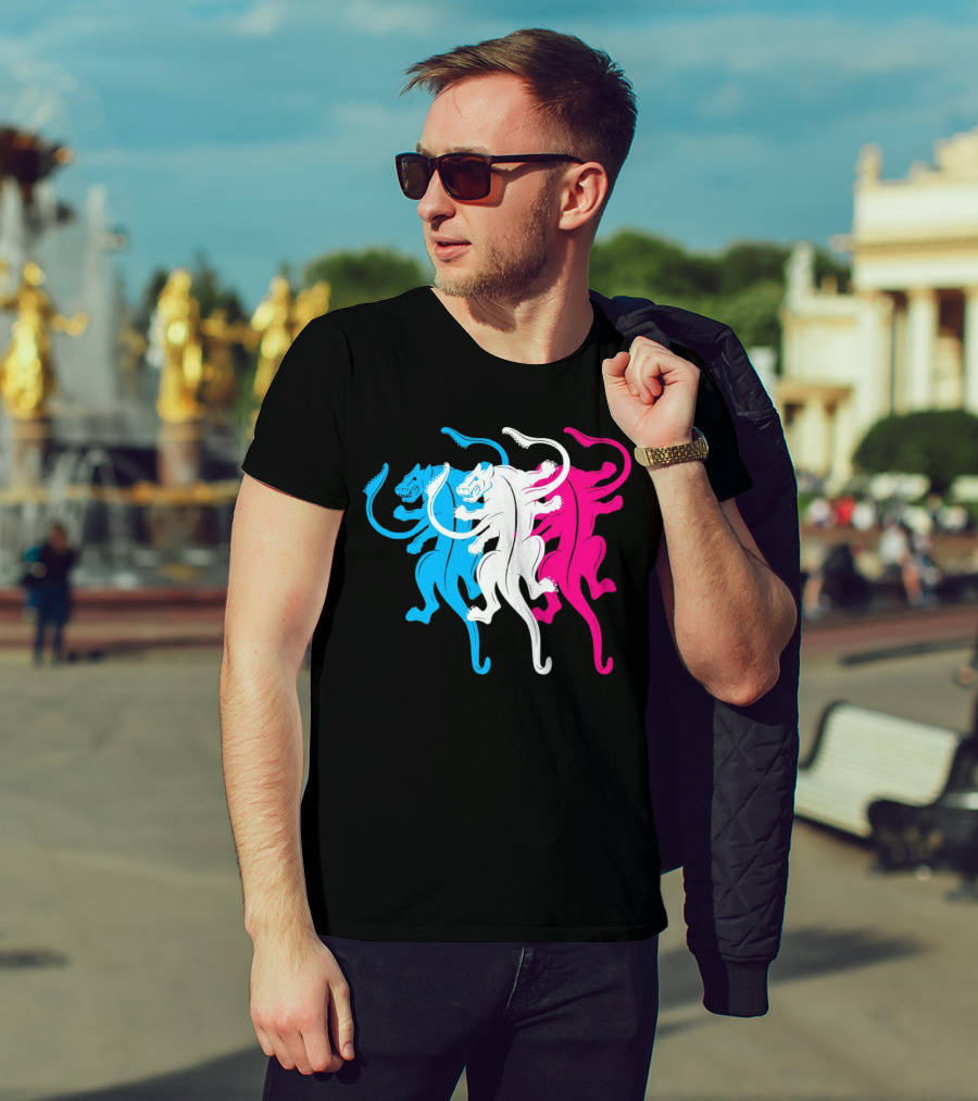 Displaced Blue White Red Panther Trio T-Shirt