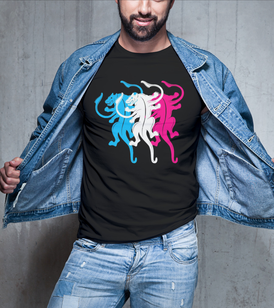 Displaced Blue White Red Panther Trio T-Shirt