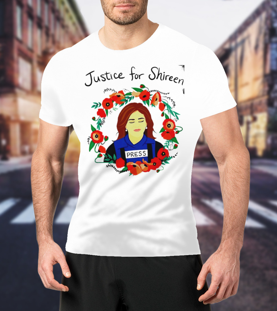 Justice For Shireen Press Floral Wreath T-Shirt