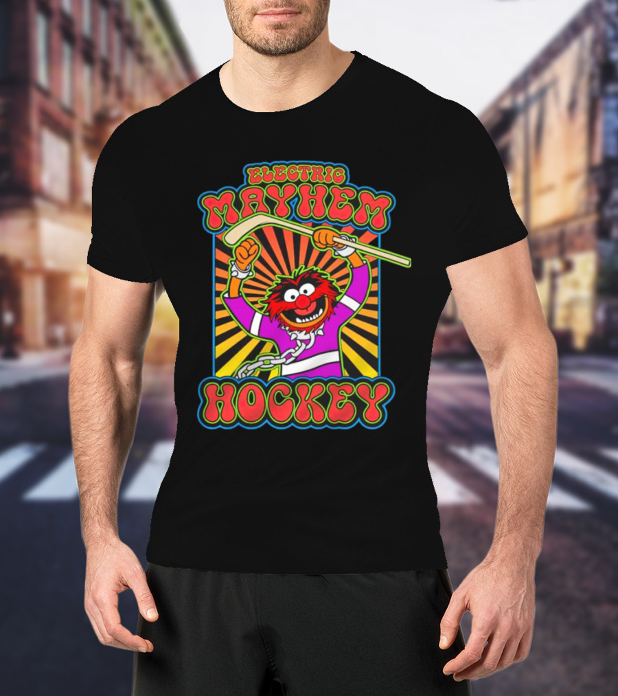 Electric Mayhem Hockey Muppets Animal With Hockey Stick T-Shirt