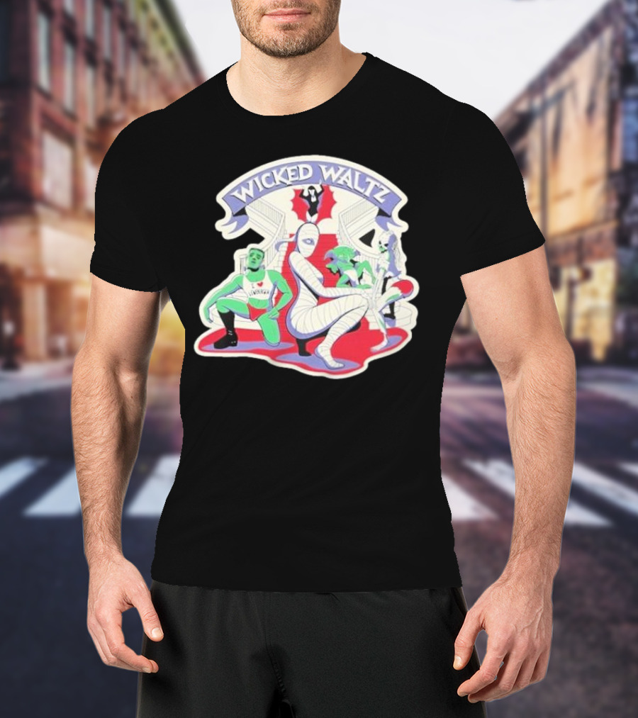 Wicked Waltz Monsters Dracula Frankenstein Mummy Bride T-Shirt