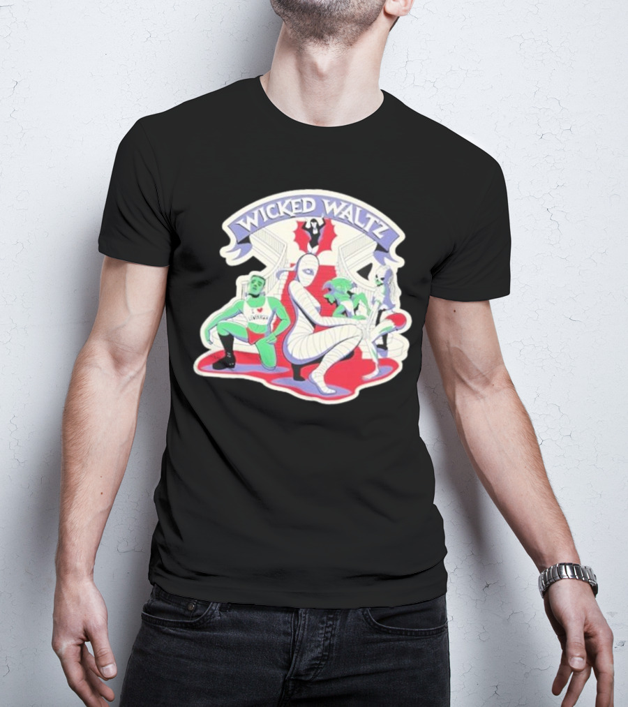 Wicked Waltz Monsters Dracula Frankenstein Mummy Bride T-Shirt