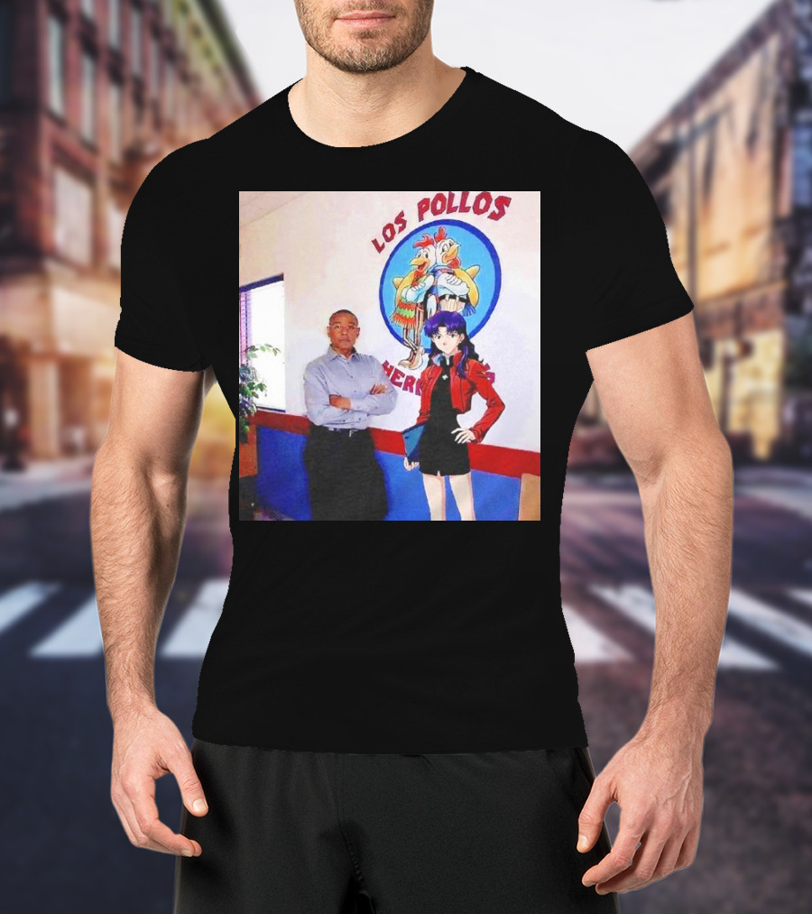 Breaking Bad Los Pollos Hermanos Gus And Evangelion Misato Crossover T-Shirt