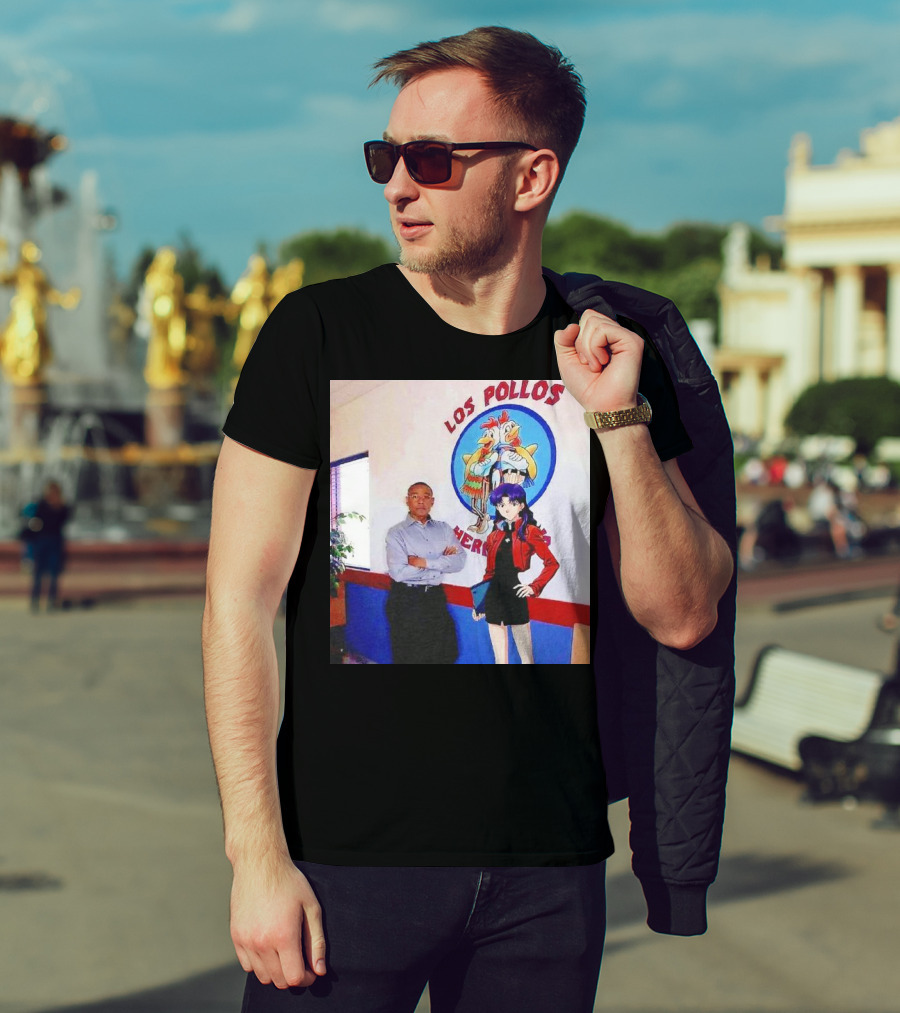 Breaking Bad Los Pollos Hermanos Gus And Evangelion Misato Crossover T-Shirt