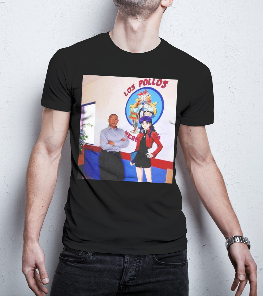 Breaking Bad Los Pollos Hermanos Gus And Evangelion Misato Crossover T-Shirt