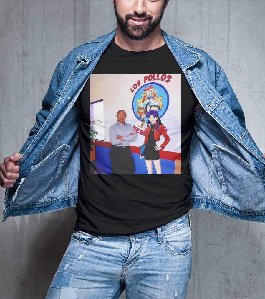 Breaking Bad Los Pollos Hermanos Gus And Evangelion Misato Crossover T-Shirt