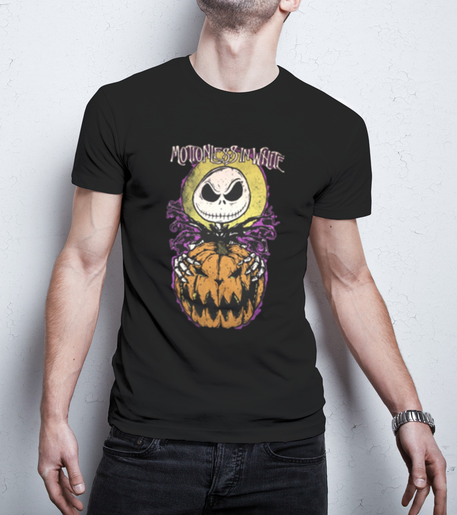Motionless In White Halloween Skeleton Holding Pumpkin T-Shirt
