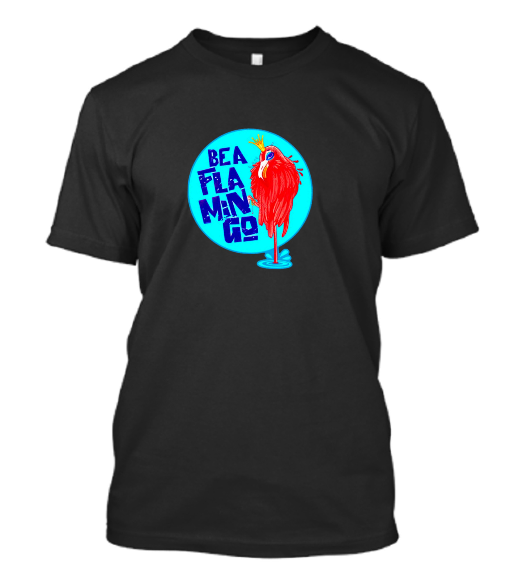 BEA FLA MIN GO Flamingo With Crown In Blue Circle T-Shirt